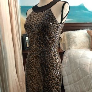 Caché leopard print cocktail dress!